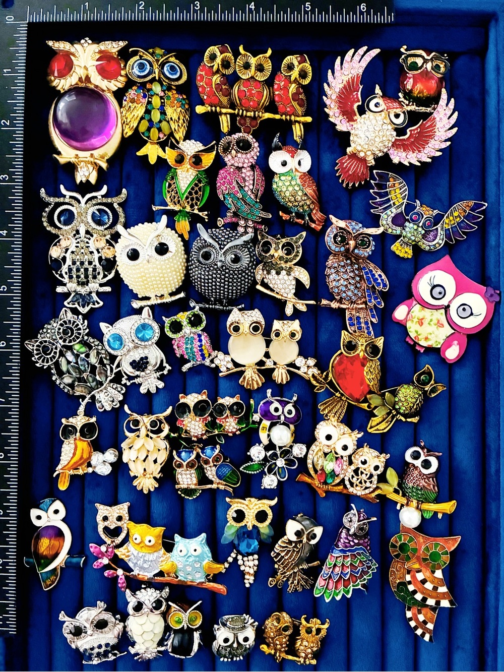 Lot of 40 Owl Brooch Pins Rhinestone Enamel Owl Jewelry Collection Set